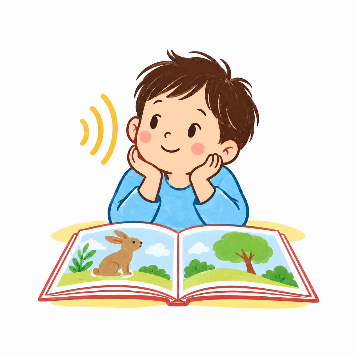 絵本と音に親しむ子どものイラスト